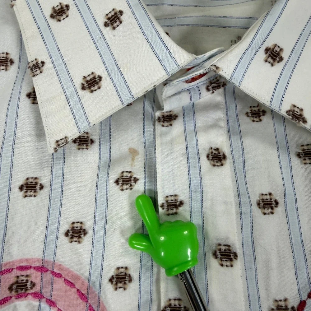 COOGI Mens XXL Button Up Shirt Embroidered Logo Long Sleeve Hip Hop Streetwear